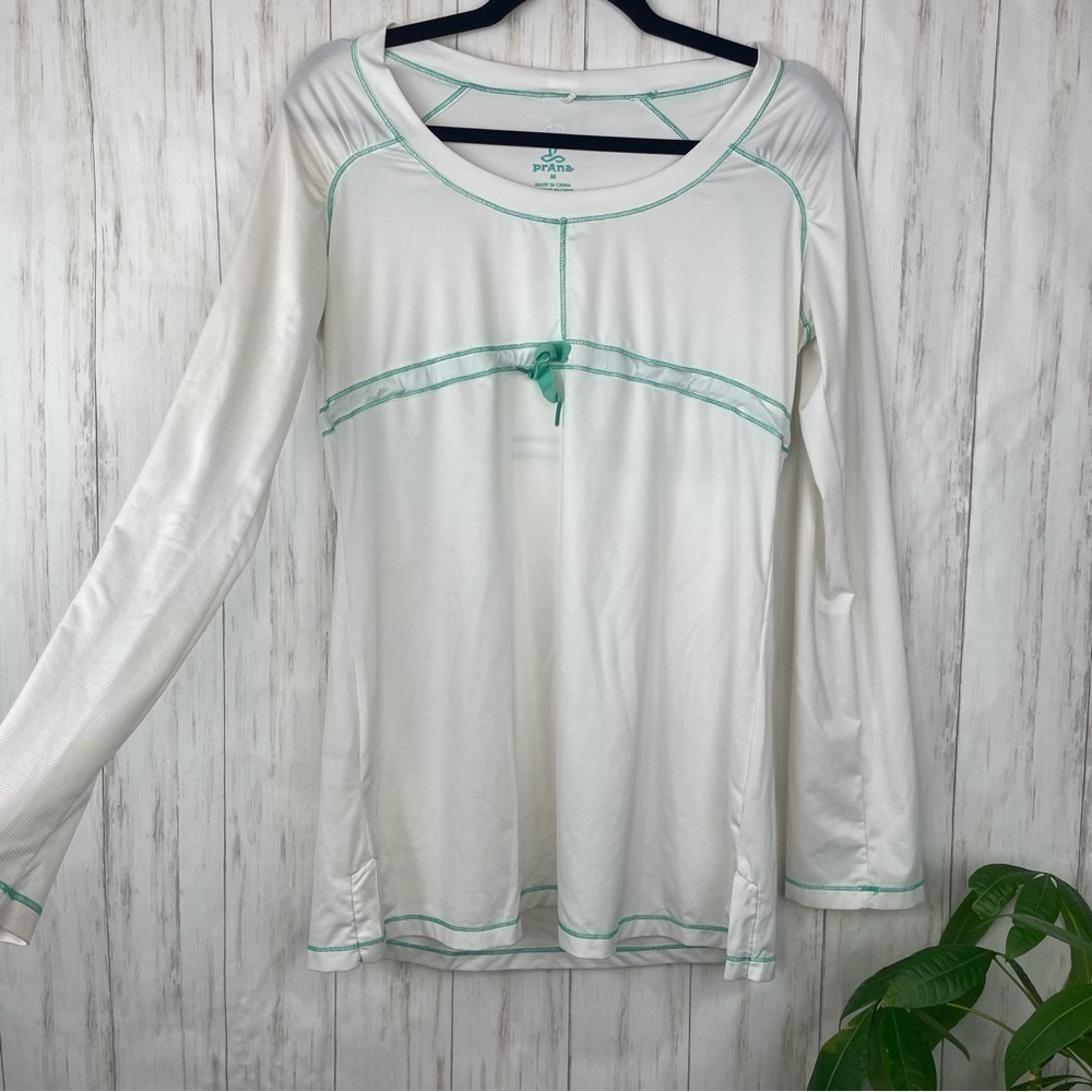 Prana white teal now long sleeve top Medium